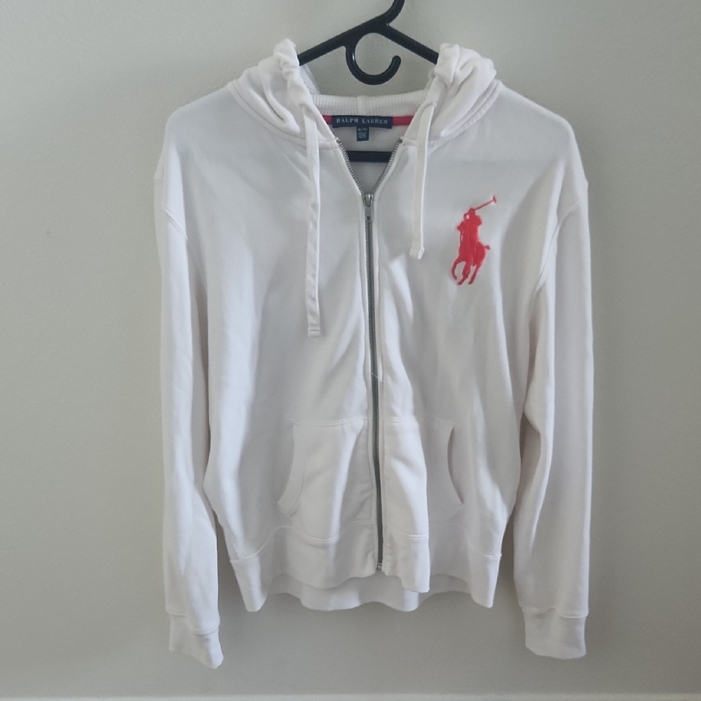 Ralph Lauren White Hoodie with Pink Logo